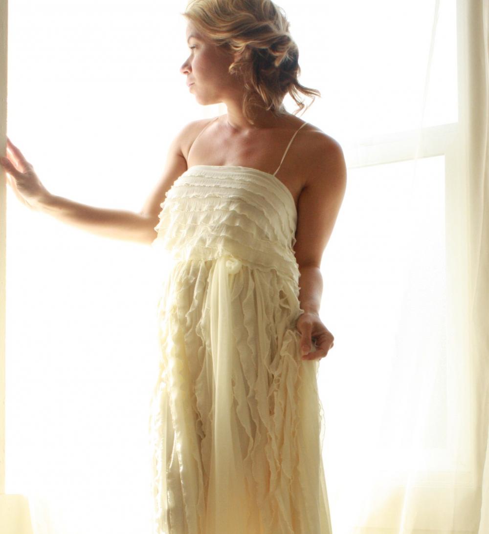 Ruffled Bohemian Wedding Gown Reserved Listing